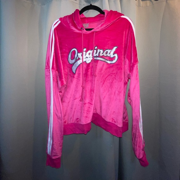 90s Barbie Pink Velour Pullover with "Original" Graphic - Picture 1 of 3